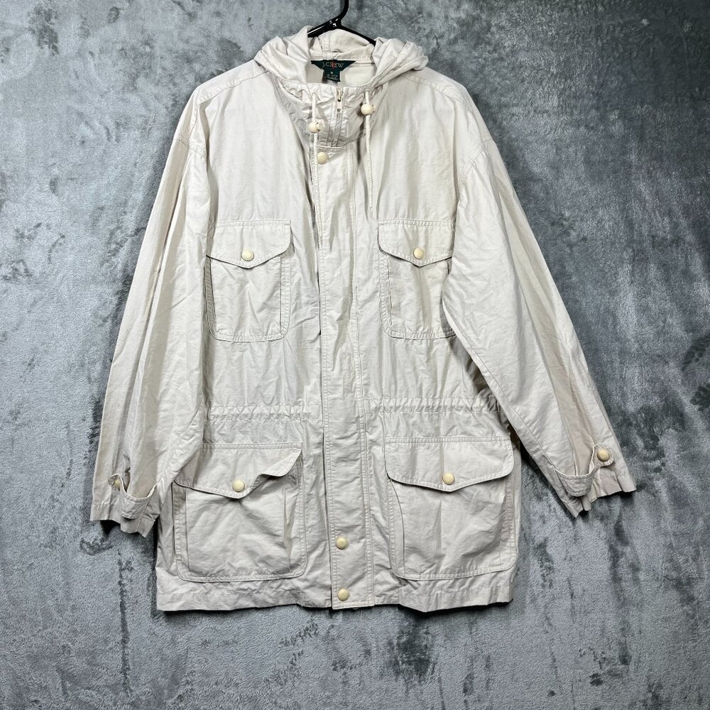 VTG J.Crew Oarsman Field Jacket Medium Beige Hooded Cotton Nylon Utility